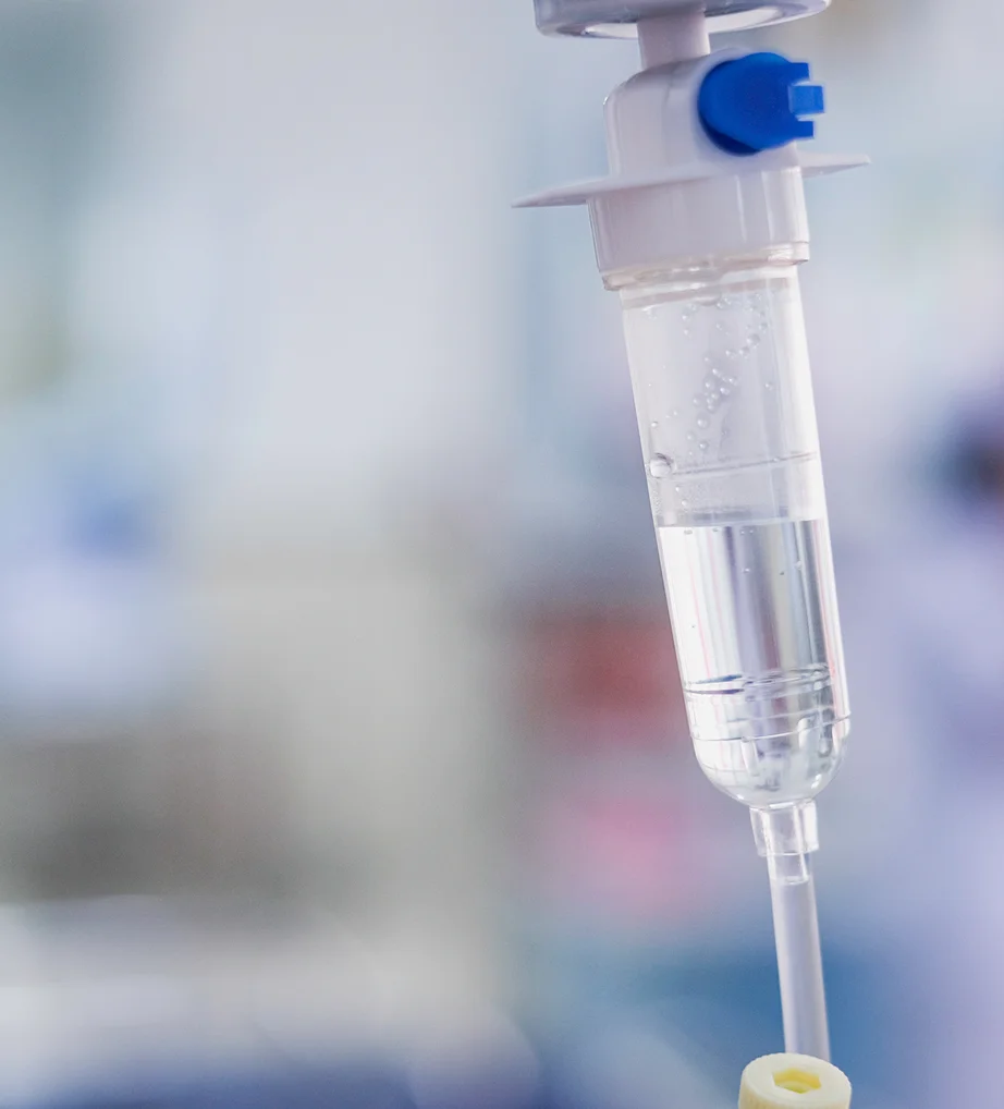 Close-up of a stem cell IV drip at iCRYO Marietta